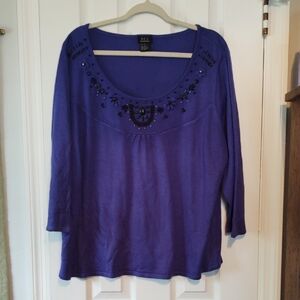 Royal Blue Long Sleeve Top with Embellishments 2X